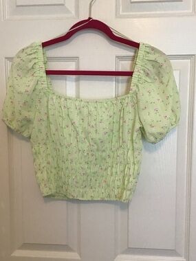 Elodie Pastel Green Smocked Floral Crop Top